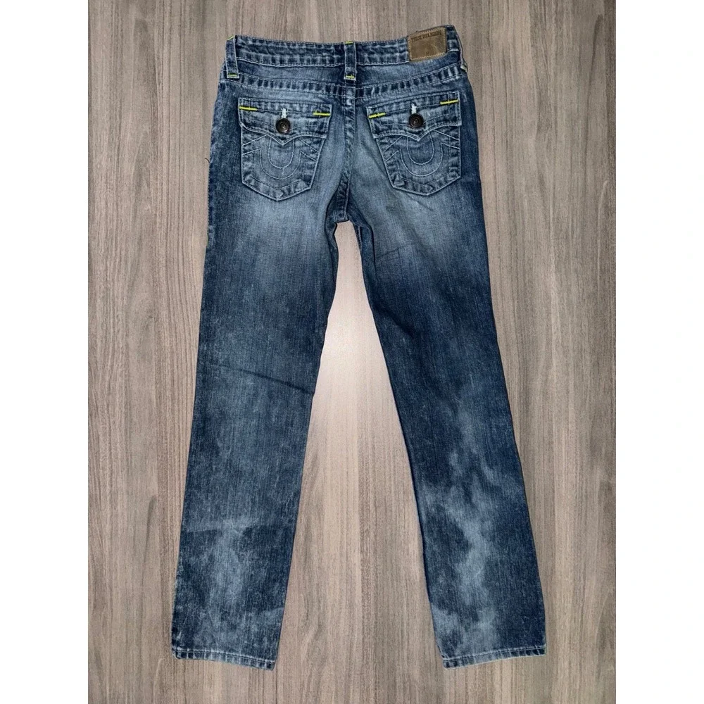 True Religion Kids Boys Girls Straight Leg Jeans Blue Wash 10 Yellow Stitch A1